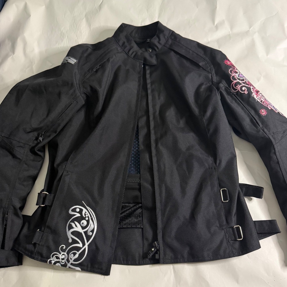 Speed and Strength Motorcycle Armored Jacket Women Small Black‎ Cross Rhinestone
